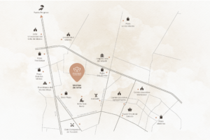 Mapa de ubicación del desarrollo PRANA en la colonia Montes de Amé, Mérida, Yucatán, mostrando su cercanía a plazas, hospitales, universidades y vialidades principales.